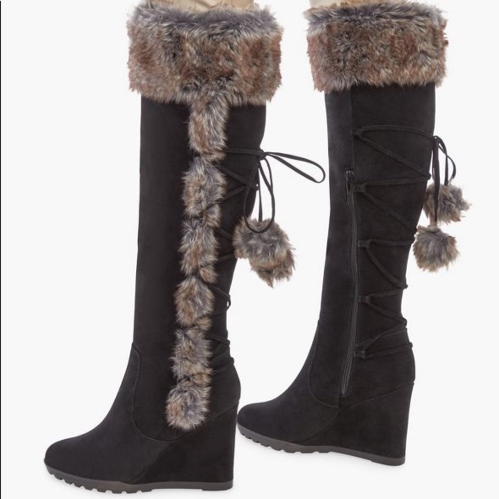 Wedge knee high boots